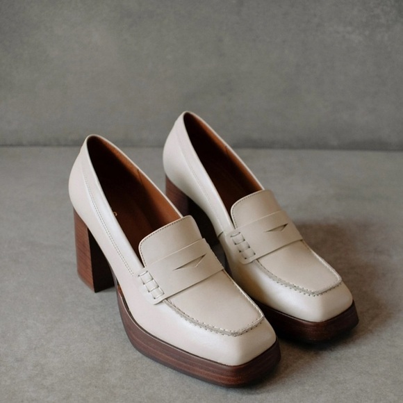 ALOHAS Cream Block Heel Loafers Sz38 7/ 1/2 USA - Picture 2 of 9